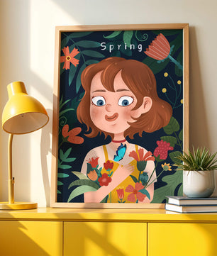Ilustración primaveral encantadora con flores y mariposa