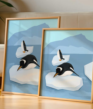 Charmante Pinguine auf schwimmenden Eisbergen in der Polarlandschaft