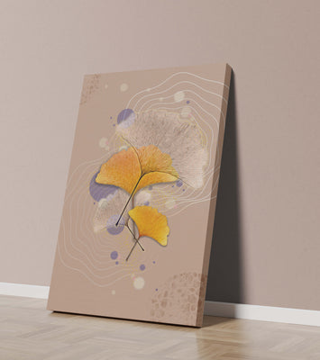 Elegant ginkgo leaves with abstract wavy and circular elements
