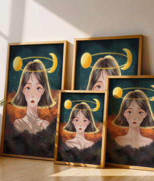 Surreal portrait of a girl with celestial elements