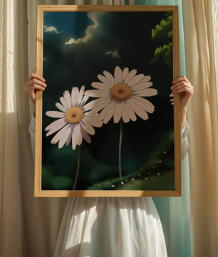 Sunlit Daisies in a Serene Landscape