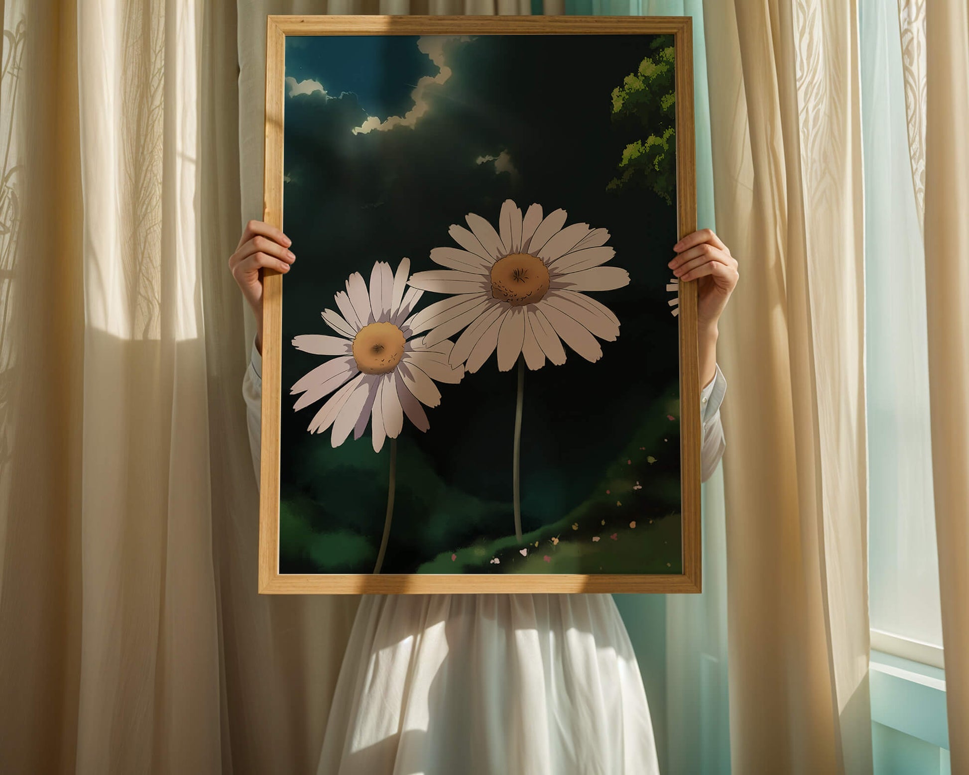 Sunlit Daisies in a Serene Landscape