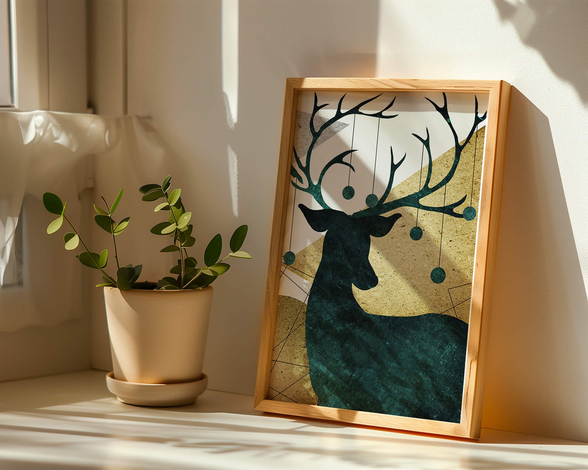 Silhouette of a Deer with Abstract Gold and Green Background