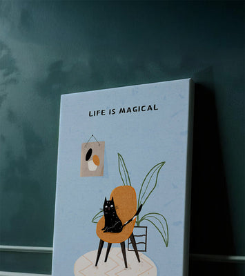 Charming Cat Relaxing on a Chair with Inspirational Quote and Art