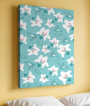 Motif floral avec des lys blancs sur un fond turquoise