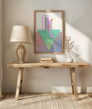 Composition géométrique abstraite avec des couleurs pastel et des éléments dorés