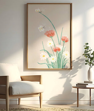 Delicate floral illustration with butterflies and wildflowers