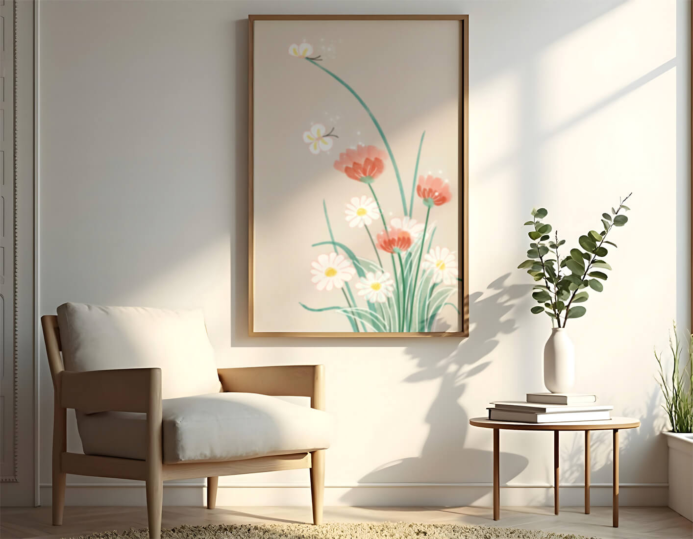 Delicate floral illustration with butterflies and wildflowers