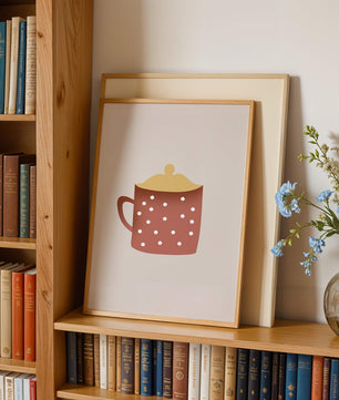 Decorative polka dot mug with yellow lid illustration