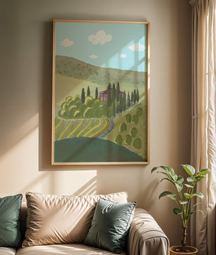 Paysage charmant de campagne toscane avec collines ondulées et cyprès