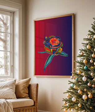 Rosa abstracta vibrante con colores dinámicos sobre fondo degradado
