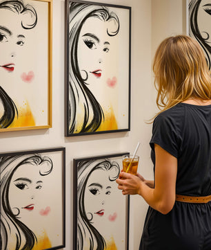Dibujo de retrato elegante con labios rojos y motivo de corazón