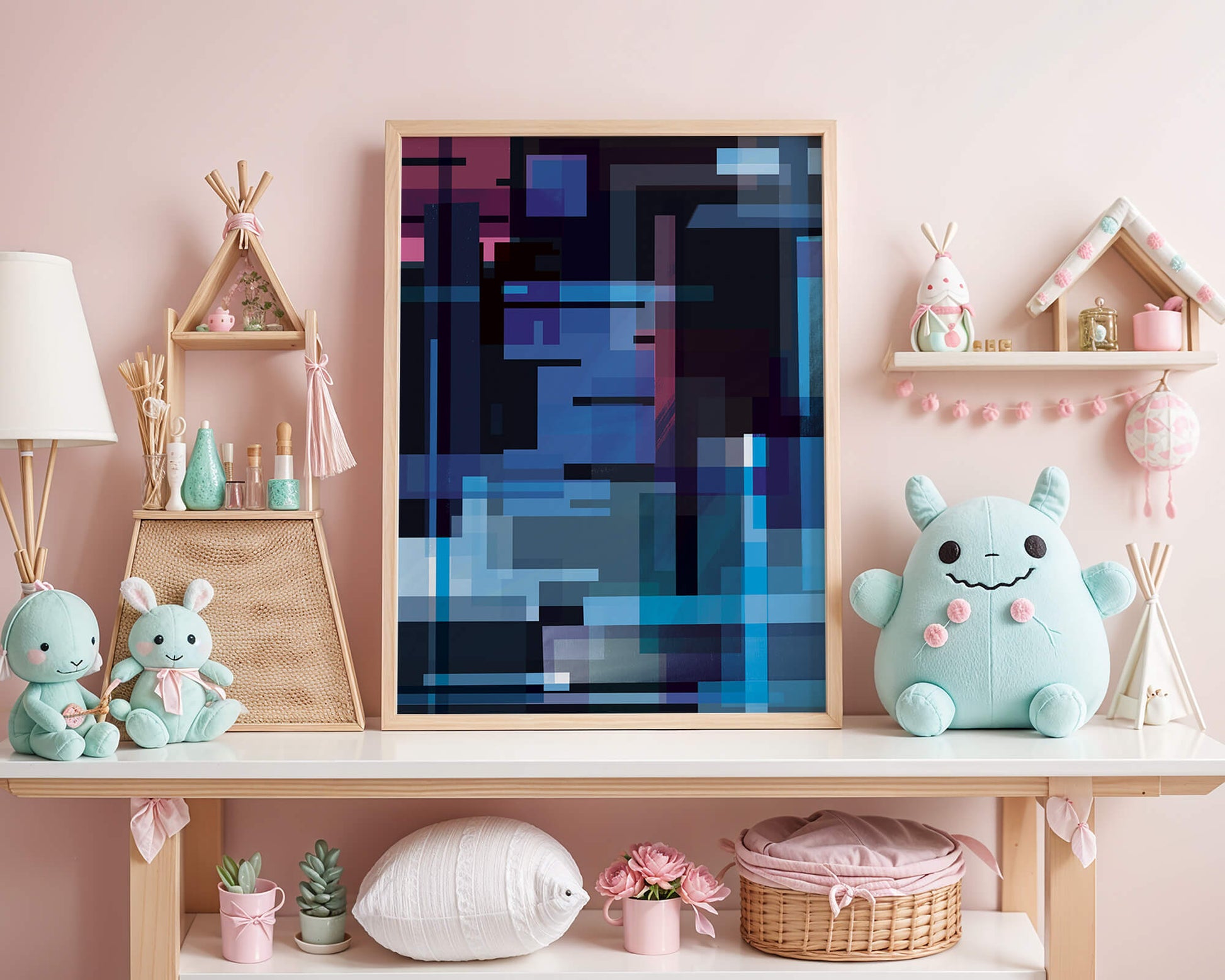 Abstract Geometric Digital Art with Blue and Purple Tones