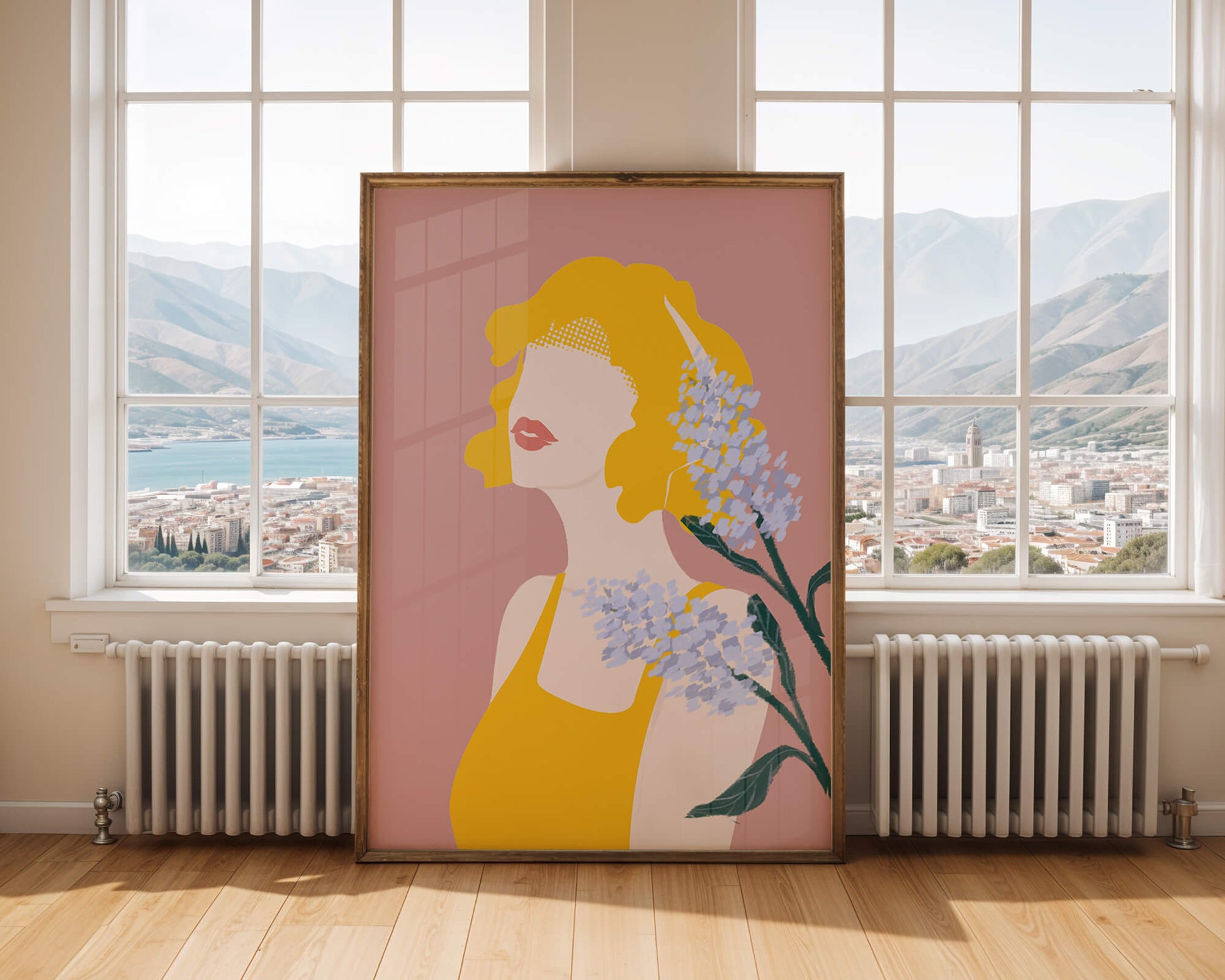 Abstract Portrait with Yellow and Lavender Accents