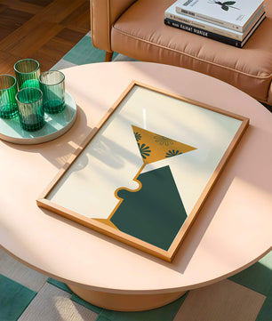 Cocktail Glass with Decorative Floral Design in Minimalist Art Style
