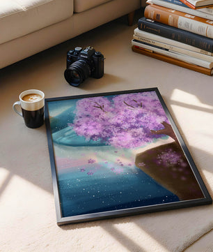 A Beautiful Cherry Blossom Tree in a Dreamlike Landscape