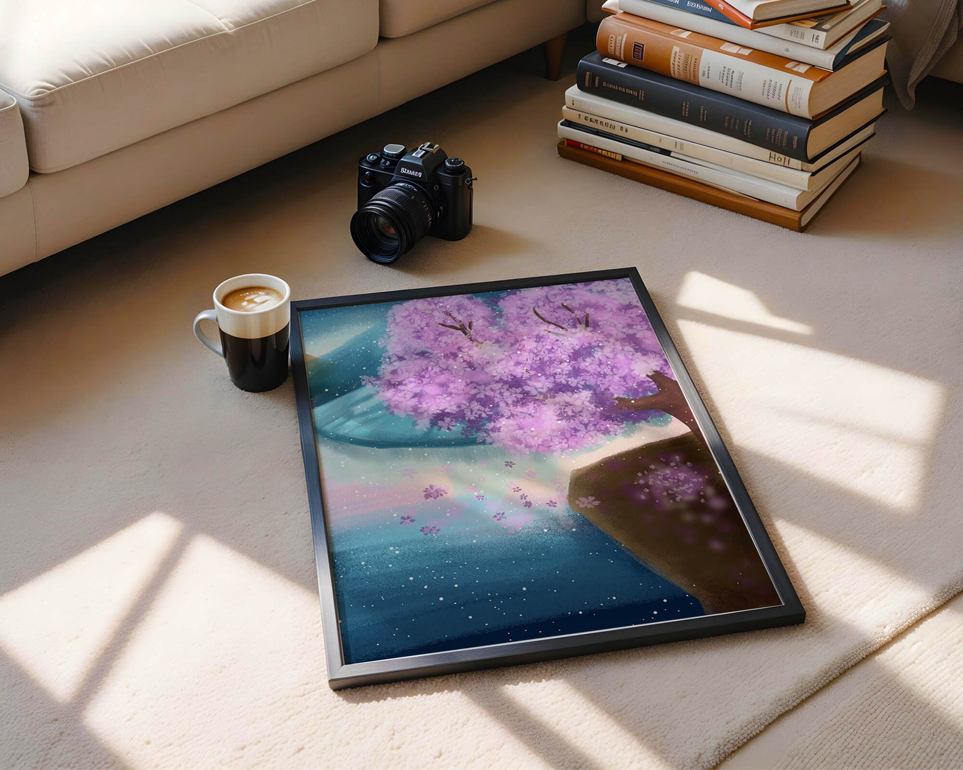 A Beautiful Cherry Blossom Tree in a Dreamlike Landscape
