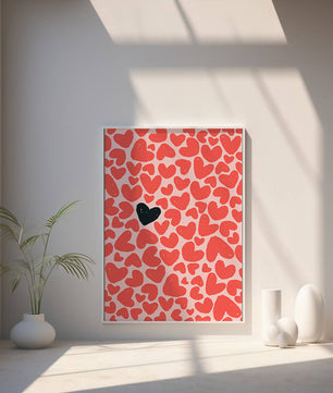 Pattern Of Red And Black Hearts On A Light Pink Background - Mi tienda