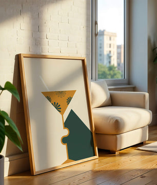 Cocktail Glass with Decorative Floral Design in Minimalist Art Style