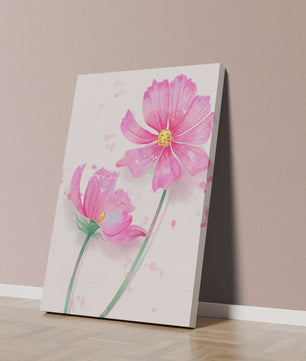 Flores delicadas en acuarela rosada con salpicaduras artísticas en lienzo