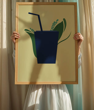 Ilustración de bebida de café moderna con elementos botánicos