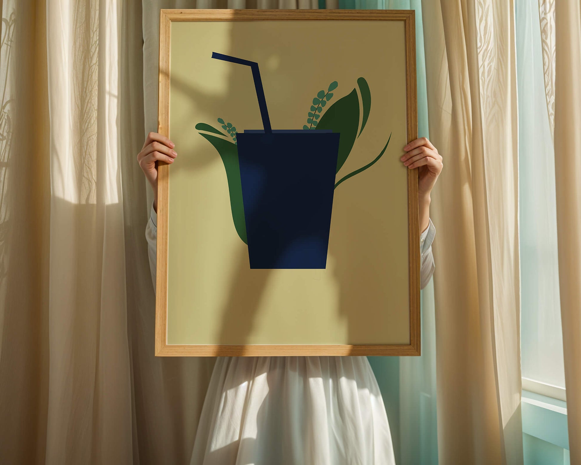 Modern cafe drink illustration with botanical elements
