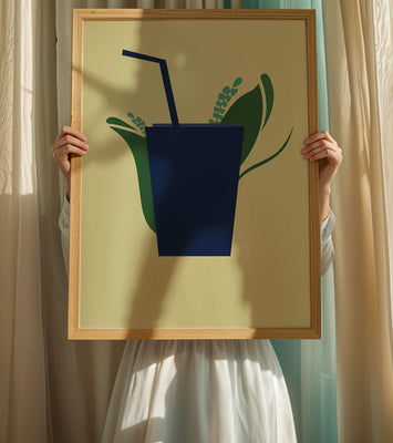 Modern cafe drink illustration with botanical elements