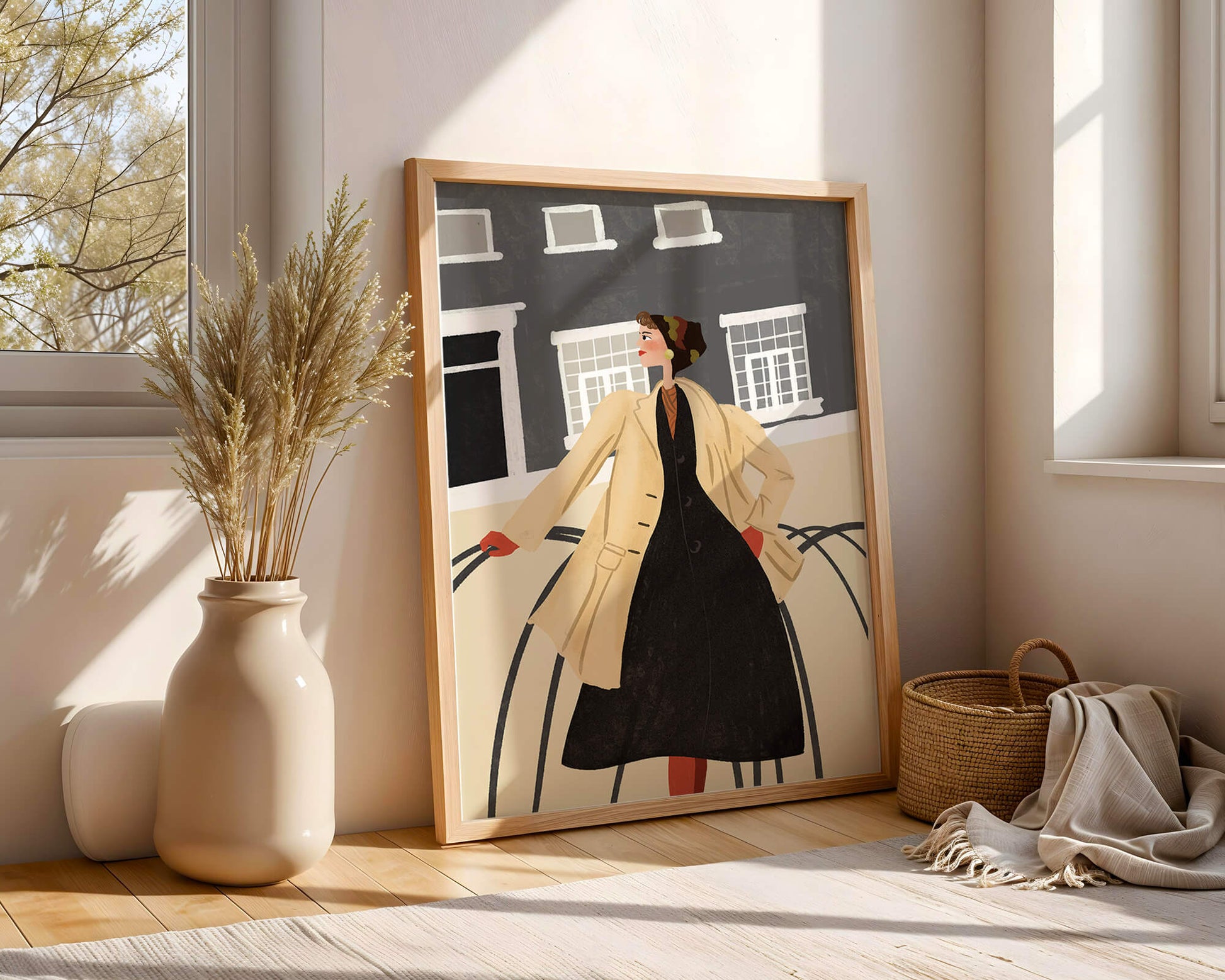 Chic Woman in Vintage Coat Posing Outdoors in Urban Setting