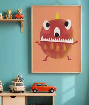 Monstruo colorido con características geométricas y expresión juguetona