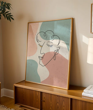 Abstract Line Art Face On Pastel Background - Mi tienda