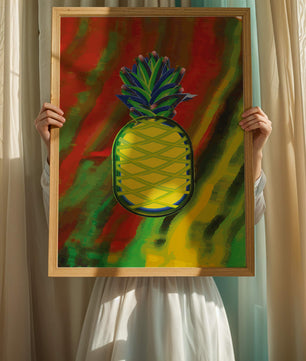 Piña abstracta colorida con fondo vibrante