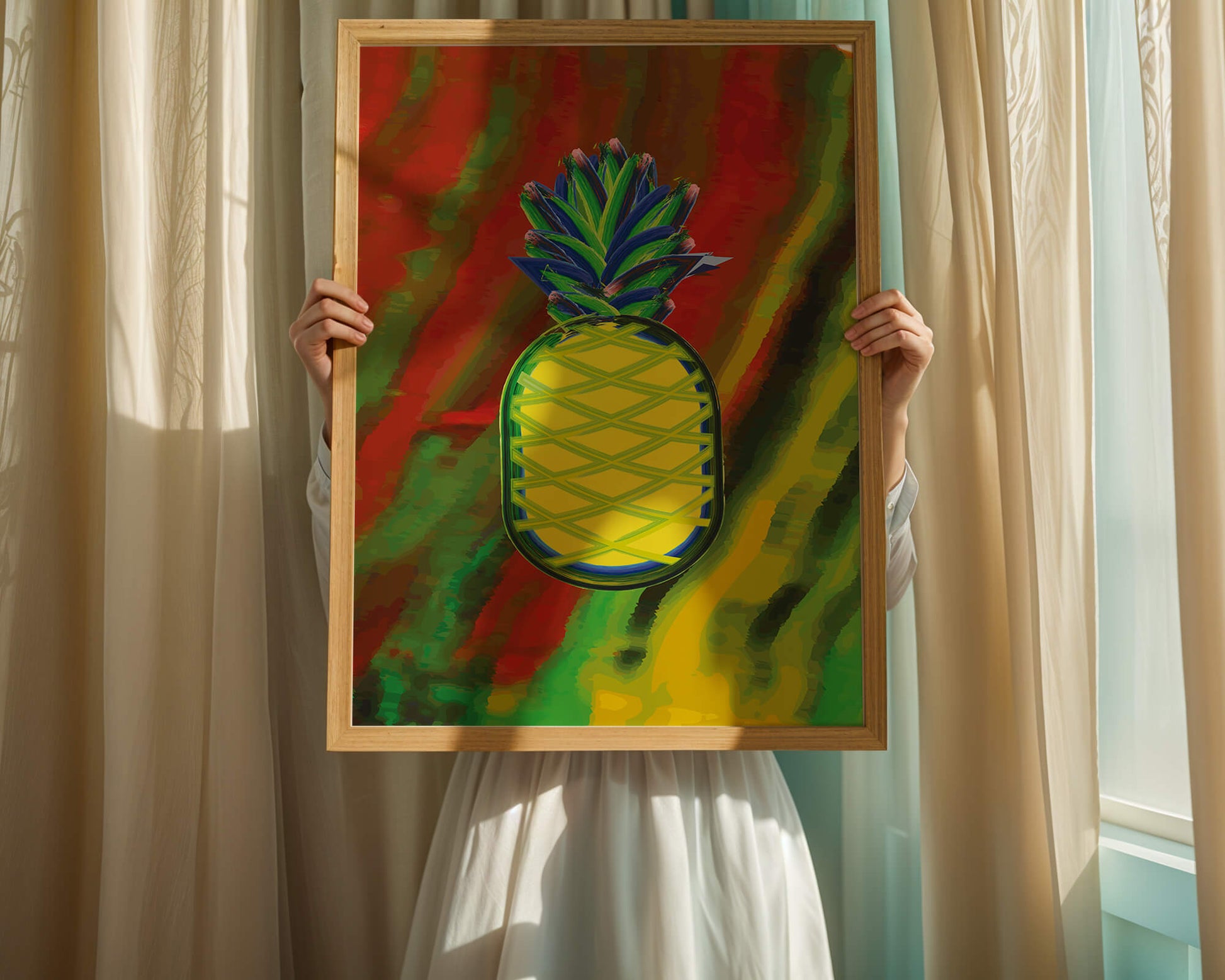 Piña abstracta colorida con fondo vibrante