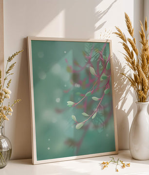 Diseño abstracto sereno con hojas pastel y fondo borroso