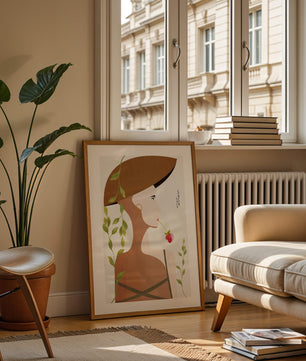 Elegant Abstract Portrait of a Woman with Floral Elements and a Large Hat - Mi tienda