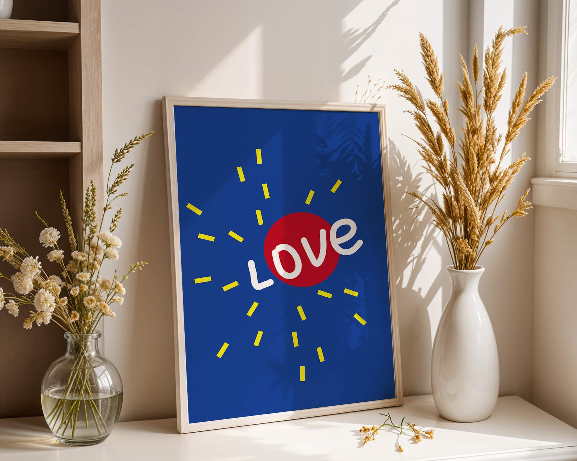 Colorful love-themed abstract design with bold elements
