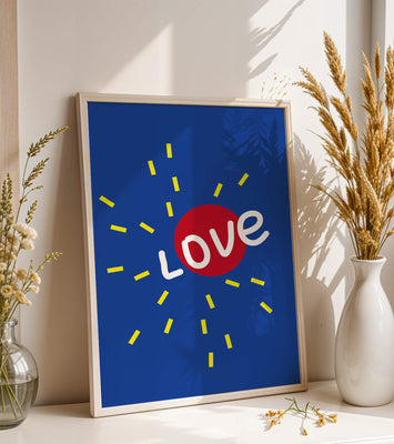 Colorful love-themed abstract design with bold elements