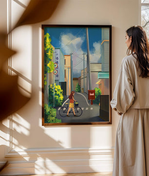 Young woman with bicycle in a quiet urban street