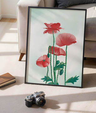 Red Poppies in Minimalist Natural Setting