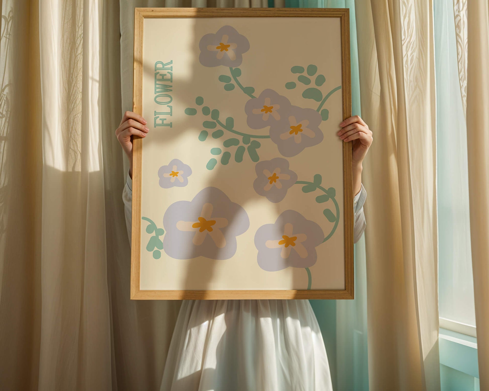 Floral design with pastel flowers and abstract leaves