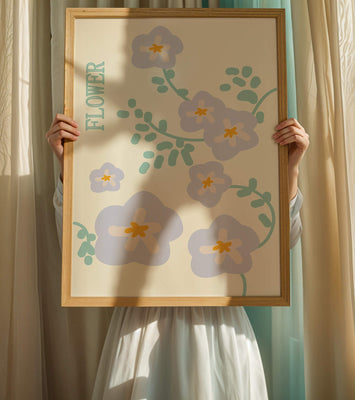 Floral design with pastel flowers and abstract leaves