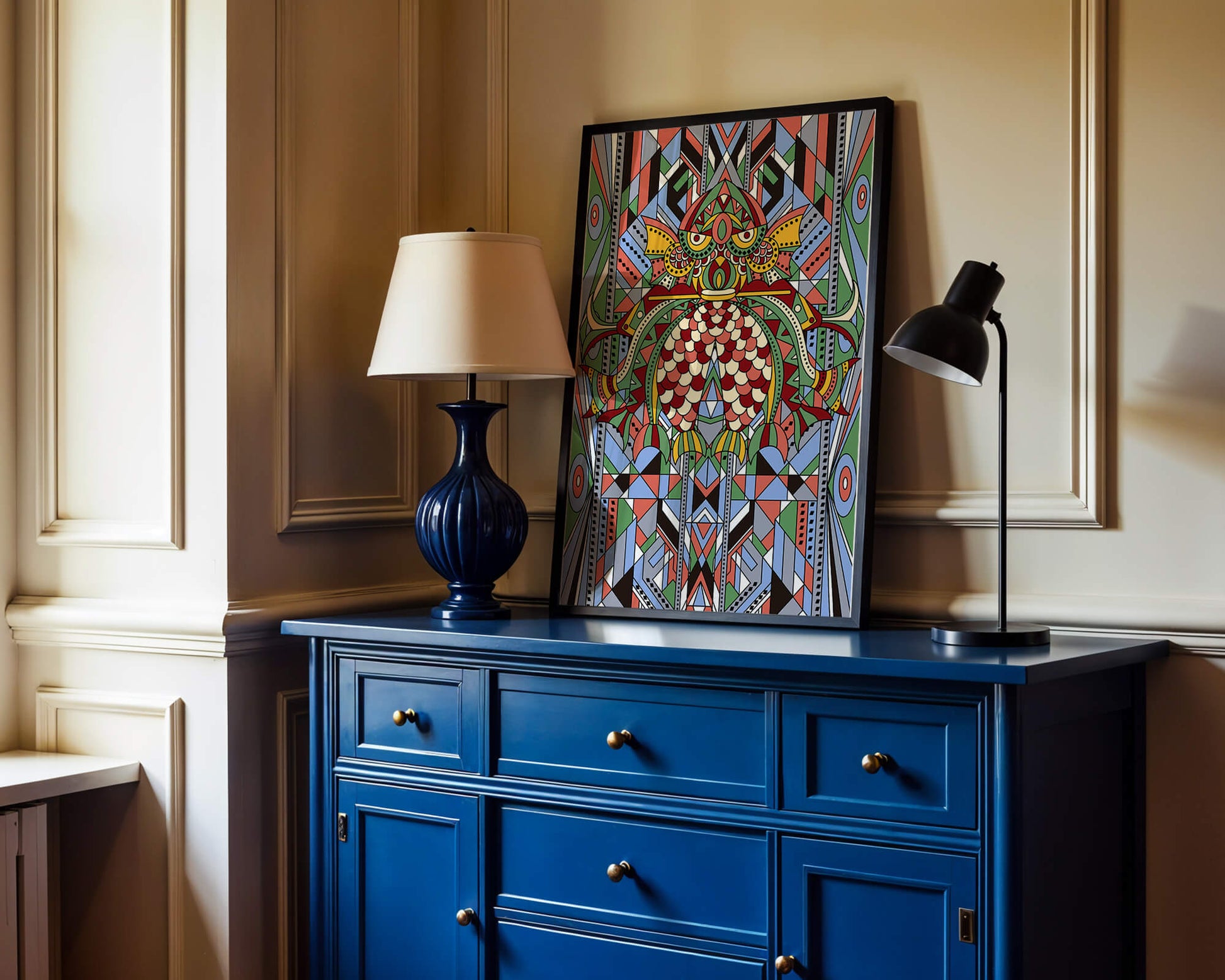 Colorful Geometric Pattern with Symmetrical Design and Abstract Motif