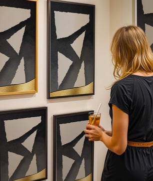 Abstract geometric design with gold and black elements