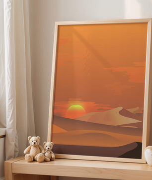 Sunset in Desert with Rolling Sand Dunes and Vibrant Orange Sky - Mi tienda