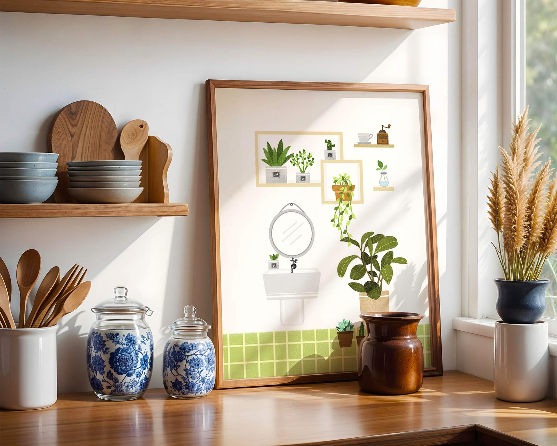 Stylish bathroom interior with plants and modern decor