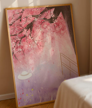 Cherry Blossom Garden with Spring Flowers and Sunlight