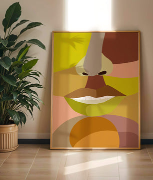 Retrato abstracto colorido con formas geométricas audaces