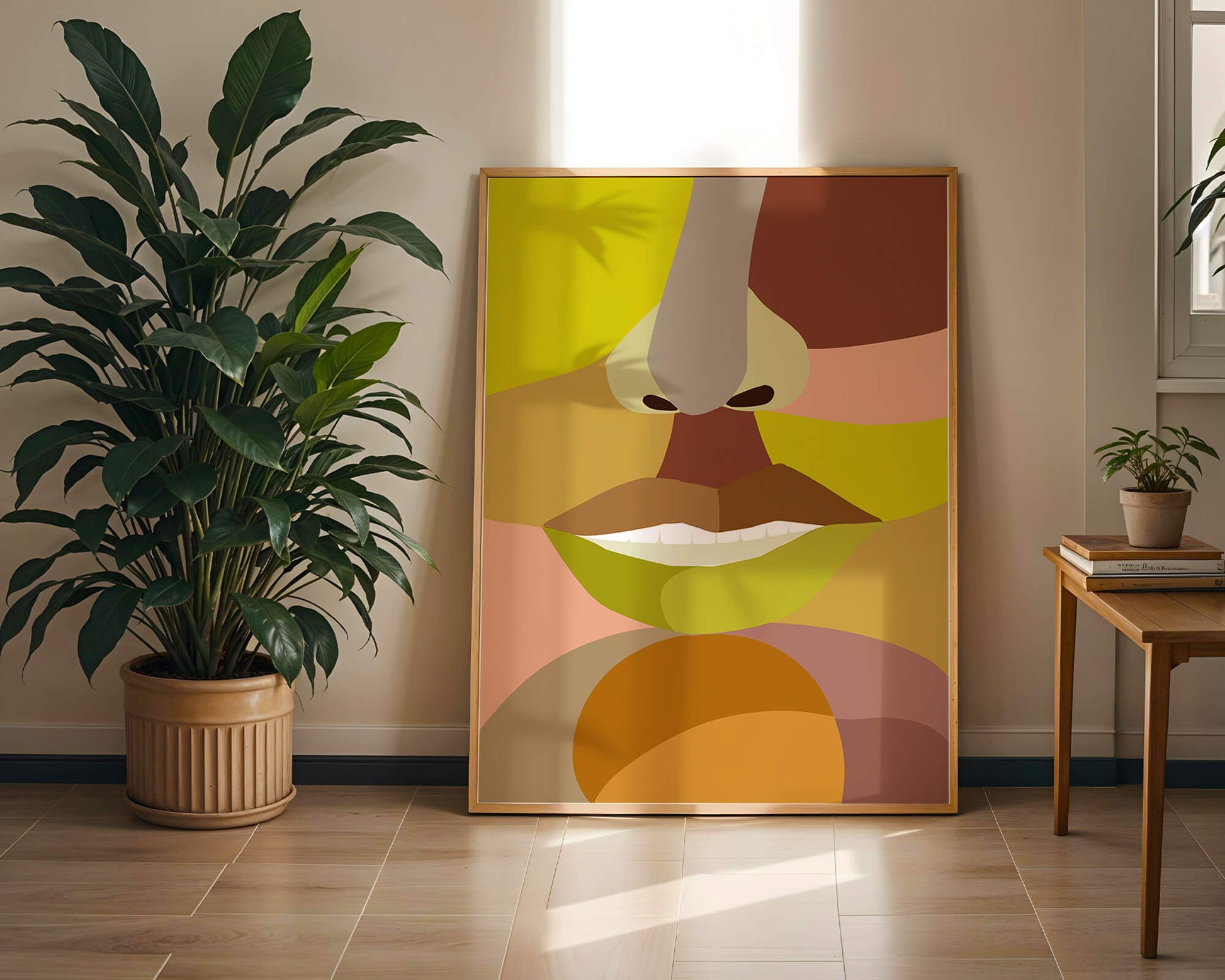Retrato abstracto colorido con formas geométricas audaces