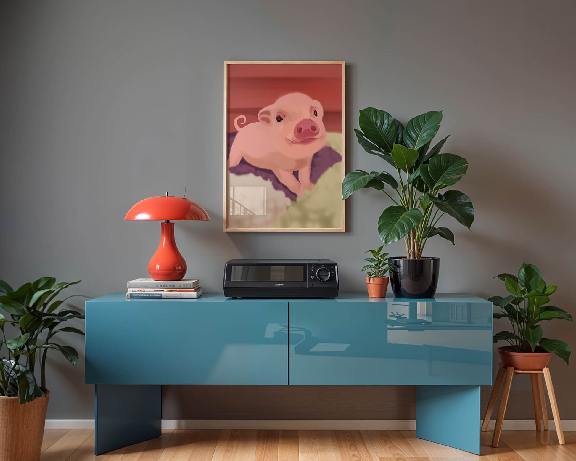 Una encantadora ilustración de un lindo cerdito con un fondo cálido.