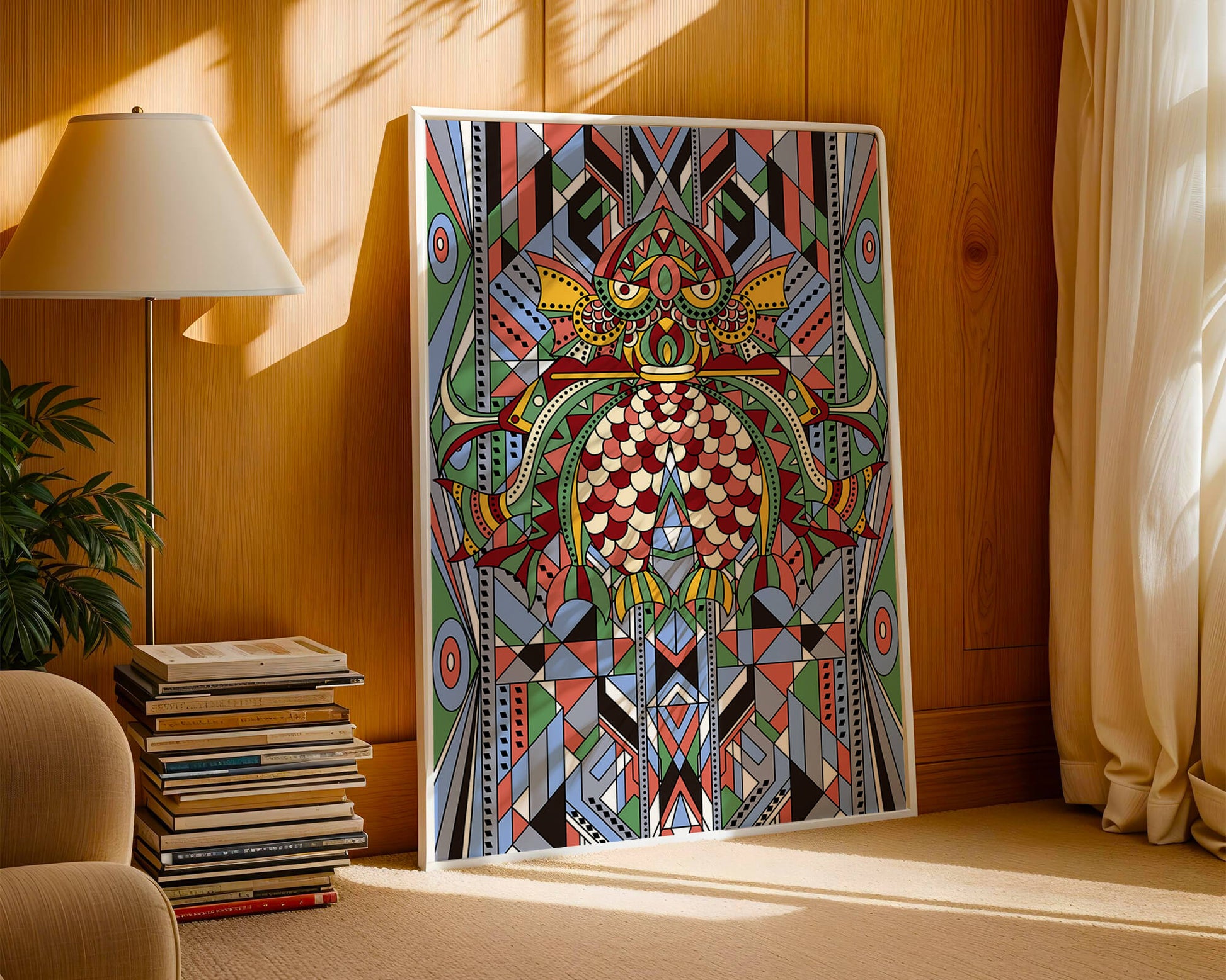 Colorful Geometric Pattern with Symmetrical Design and Abstract Motif