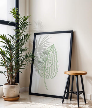 Detailed Green Leaf Line Drawing Art - Mi tienda